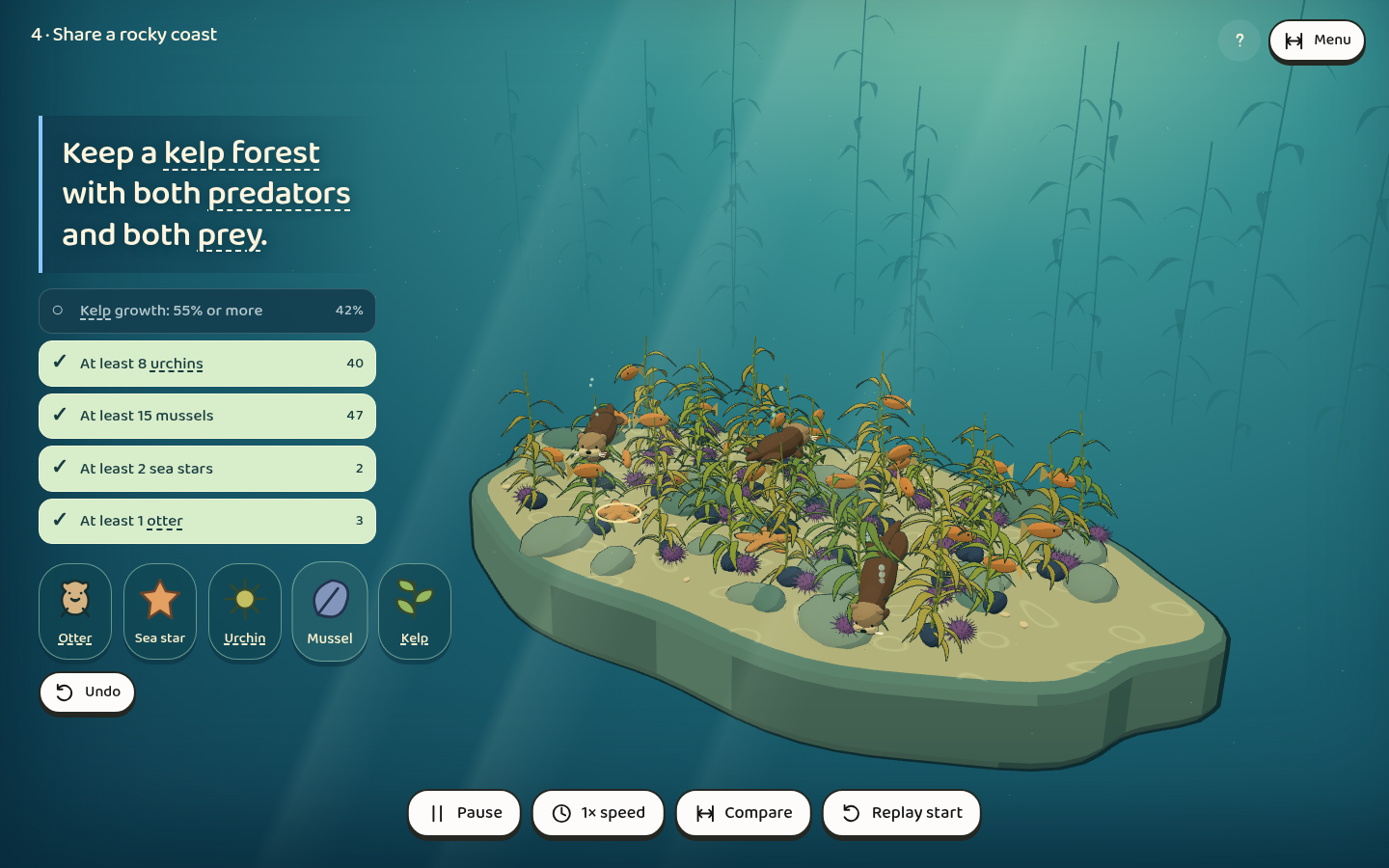Otter Forest:海獭、海胆与海藻森林的生态沙盒,孩子可以增减物种并加速时间,观察捕食关系对生态平衡的影响